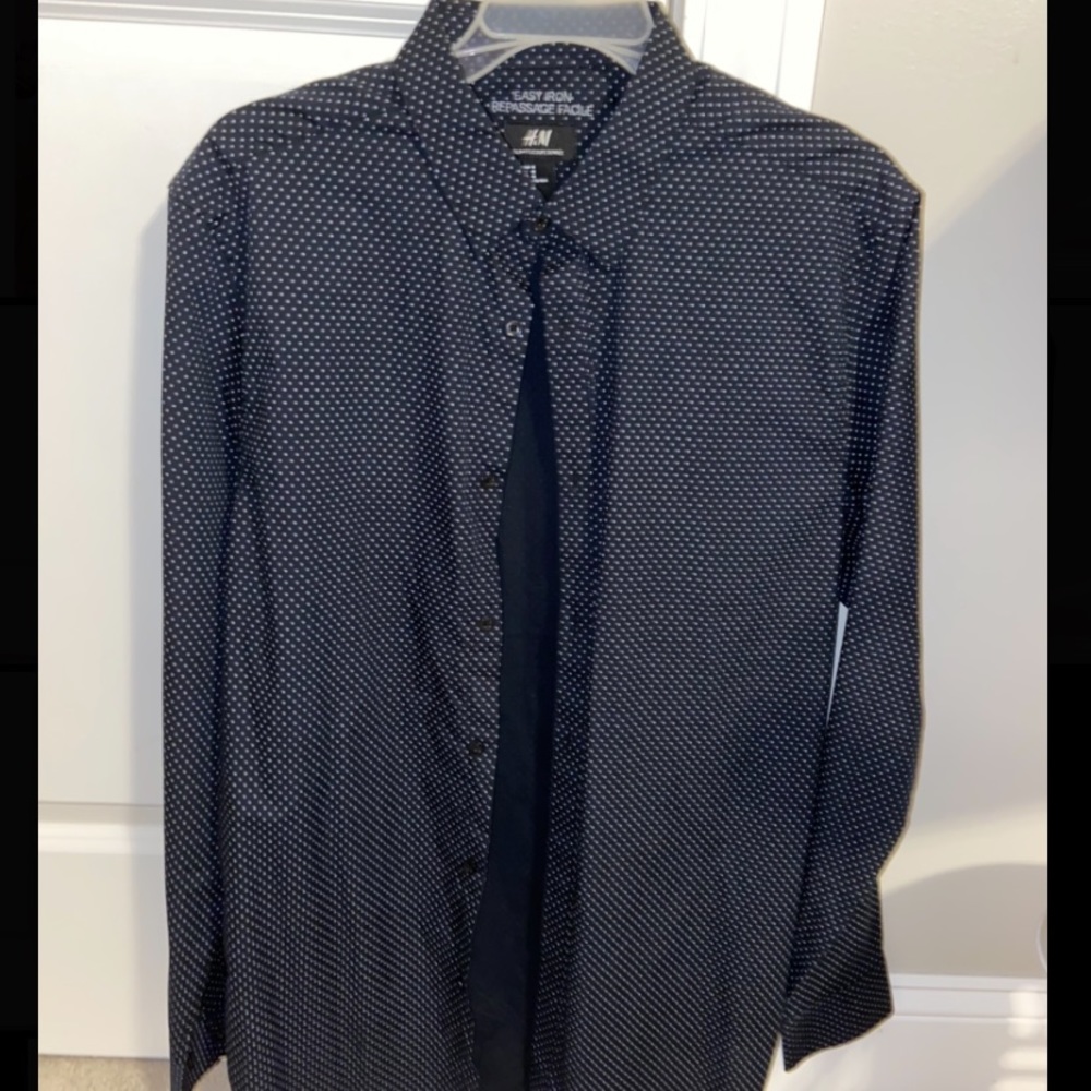 H&M Navy Blue dress shirt with white dots
